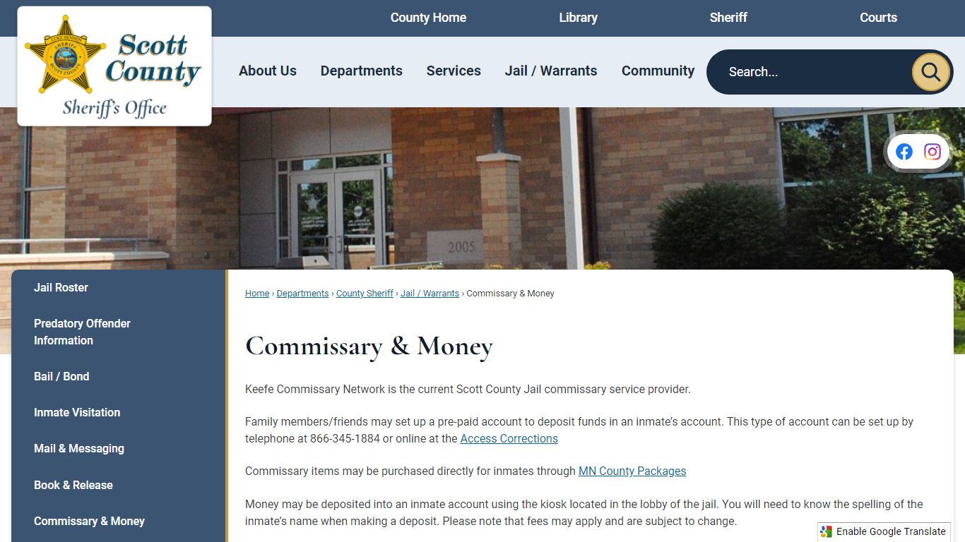 Commissary & Money | Scott County, MN