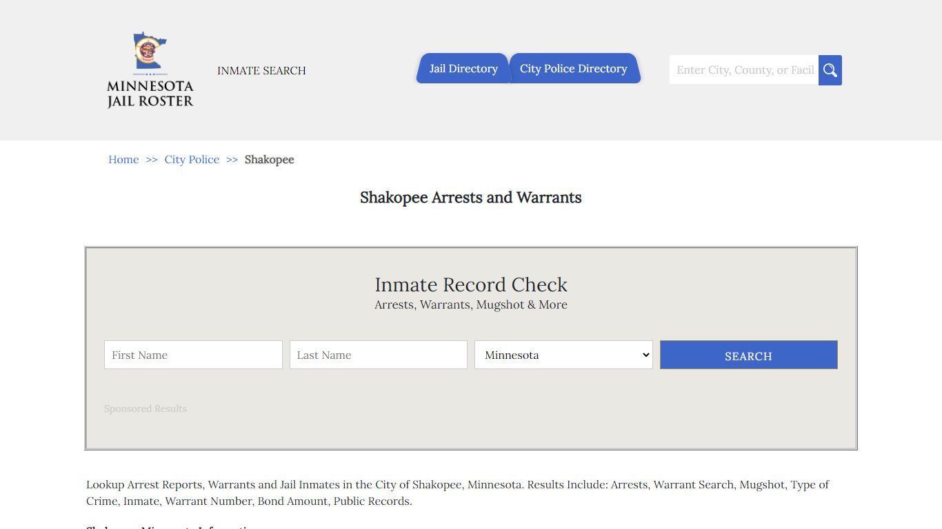 Shakopee Arrests and Warrants | Jail Roster Search - Minnesota Jail Roster